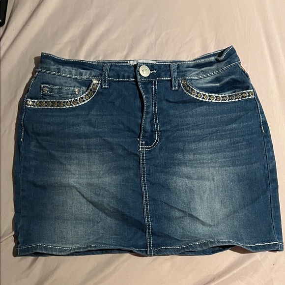 Dresses & Skirts - Denim Blue Skirt with Embellished Pockets